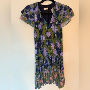 Silk floral layered V-Neck Dress boutique brand